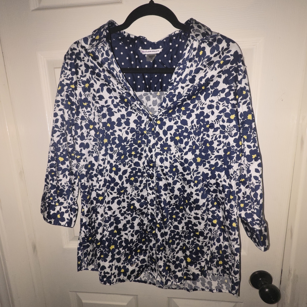 Allison Daley Blue and White Floral Blouse